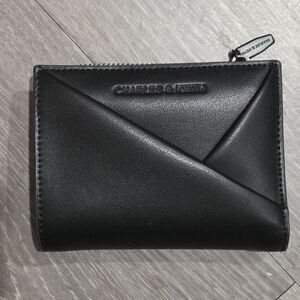 Charles & Keith Midori Geometric Top-Zip Wallet | Black Leather Wallet
